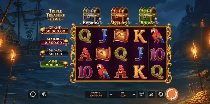 Triple Treasure Cove - bonusové kolo Hold and Win s mincemi
